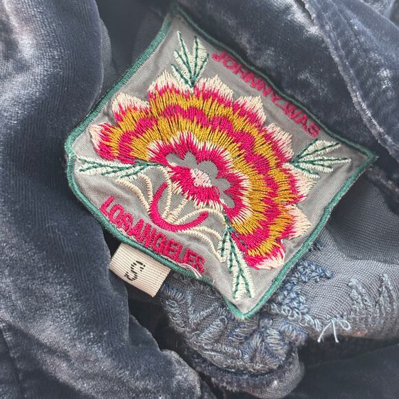 Johnny Was Blue Nomi Velvet Smock Button Down Shirt - Picture 10 of 11